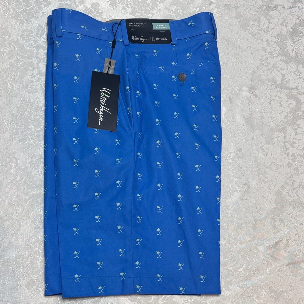 Walter Hagen Blue Micro Print Athletic Shorts